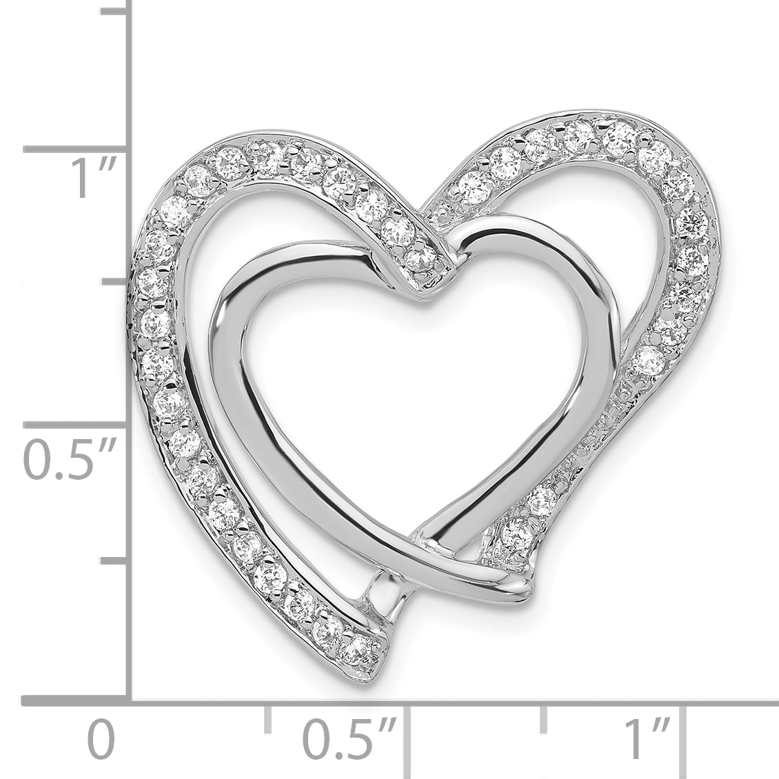 Sterling Silver Polished Cz Double Heart Chain Slide Pendant