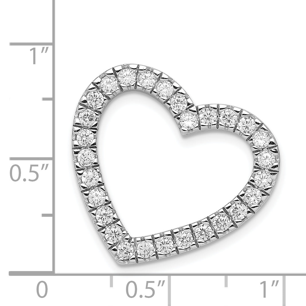 Sterling Silver Rhodium-Plated Cz Heart Slide Pendant