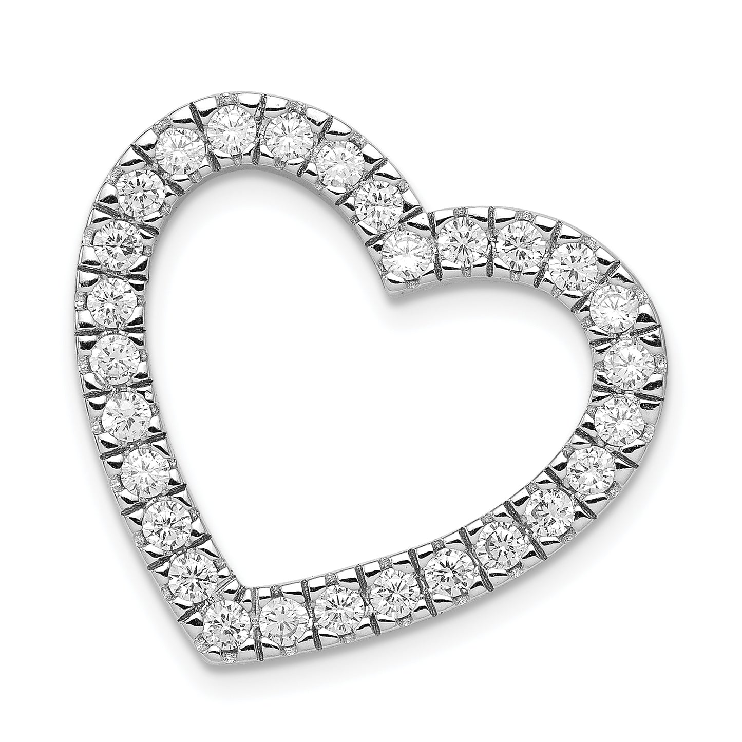 Sterling Silver Rhodium-Plated Cz Heart Slide Pendant