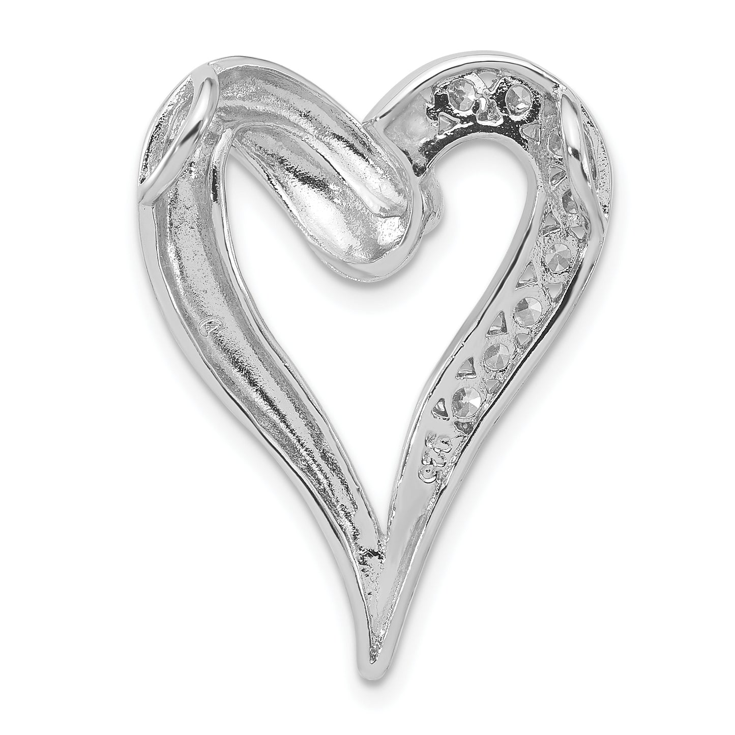 Sterling Silver Polished Cz Heart Chain Slide Pendant