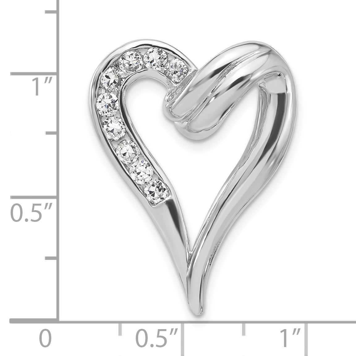 Sterling Silver Polished Cz Heart Chain Slide Pendant