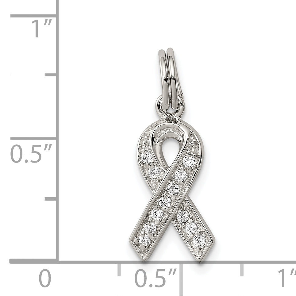 Sterling Silver Rhodium-Plated Cz Awareness Ribbon Pendant