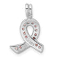 Sterling Silver Rhodium-Plated Pink Cz Awareness Ribbon Pendant