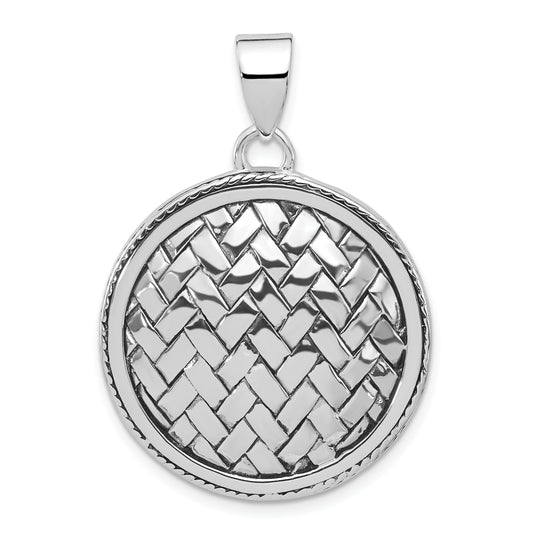 Sterling Silver Polished Antiqued & Woven Circle Pendant