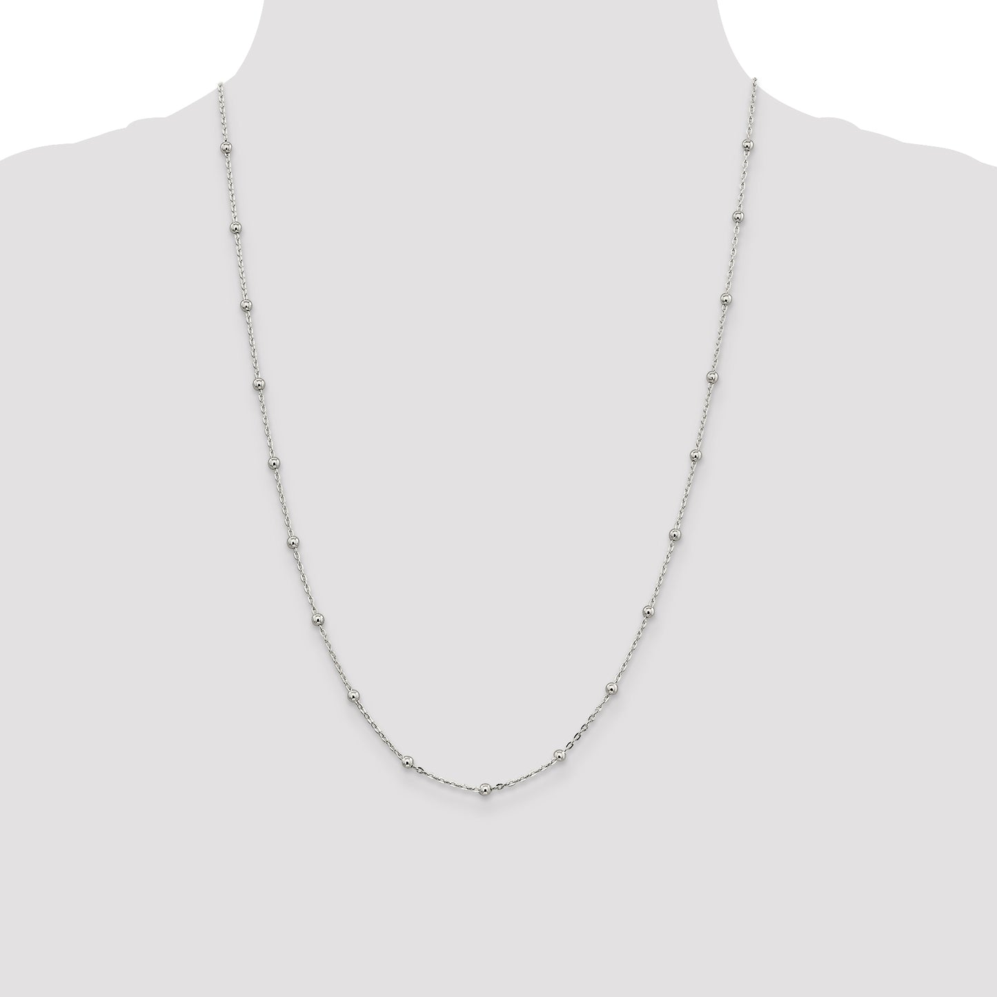 24 Inch Sterling Silver 1.3mm Fancy Beaded Chain