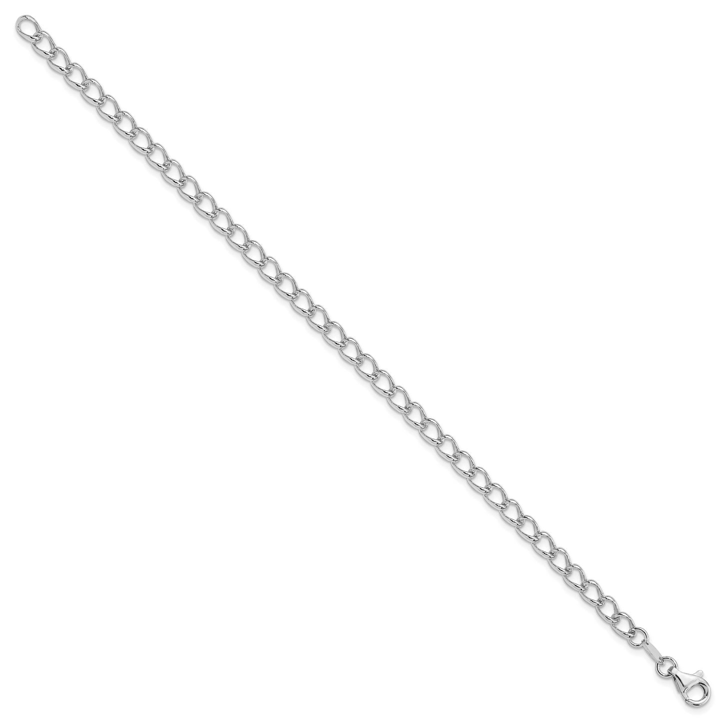 Sterling Silver Amore La Vita Rhodium-Plated Polished 4.5mm 8 Inch Half Round Wire Curb Chain With Fancy Lobster Clasp Charm Bracelet