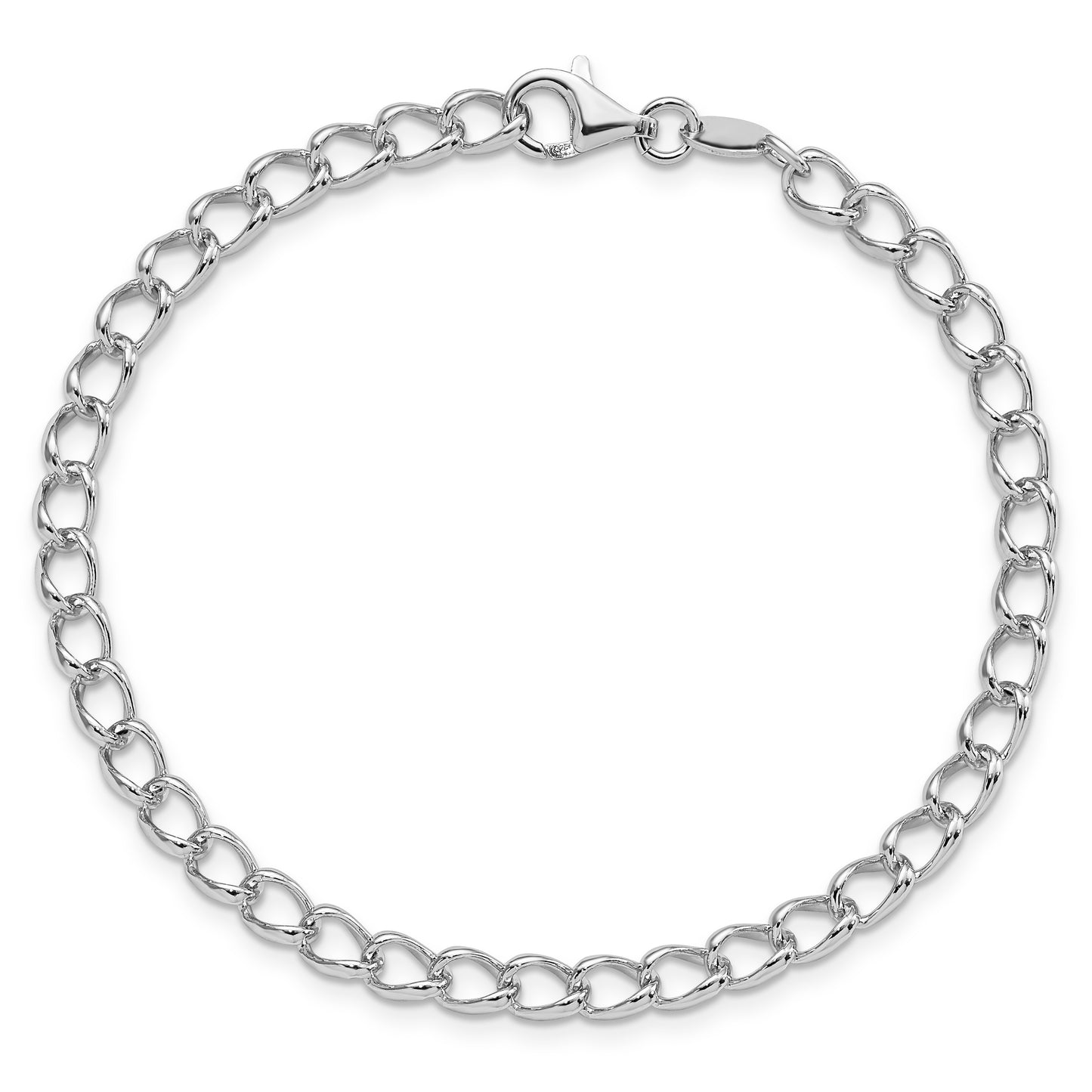 Sterling Silver Amore La Vita Rhodium-Plated Polished 4.5mm 8 Inch Half Round Wire Curb Chain With Fancy Lobster Clasp Charm Bracelet