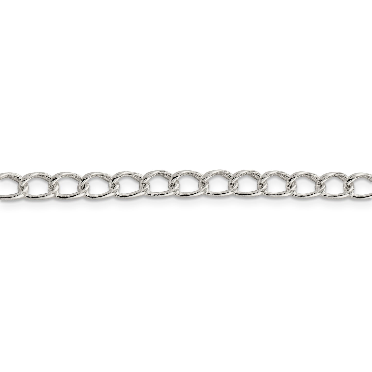 Sterling Silver Amore La Vita Rhodium-Plated Polished 5.3mm 7 Inch Half Round Wire Curb Chain With Fancy Lobster Clasp Charm Bracelet