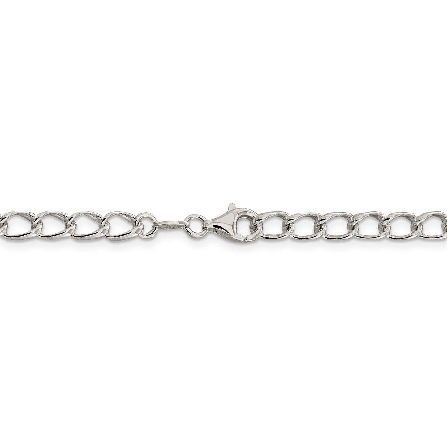 Sterling Silver Amore La Vita Rhodium-Plated Polished 5.3mm 7 Inch Half Round Wire Curb Chain With Fancy Lobster Clasp Charm Bracelet