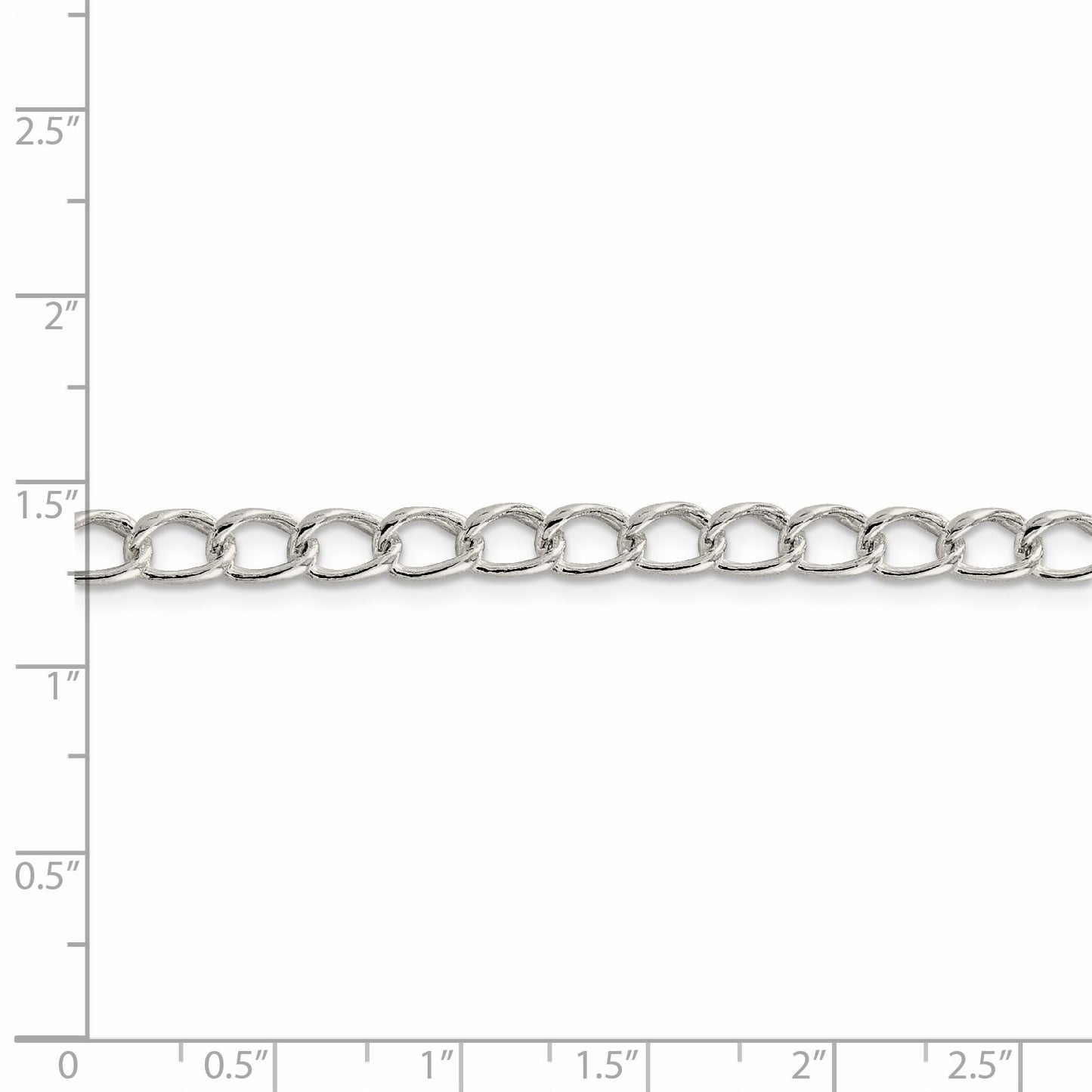 Sterling Silver Amore La Vita Rhodium-Plated Polished 5.3mm 7 Inch Half Round Wire Curb Chain With Fancy Lobster Clasp Charm Bracelet