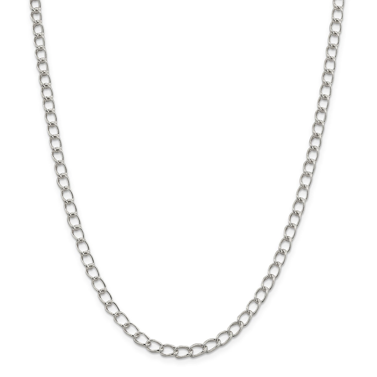 Sterling Silver Amore La Vita Rhodium-Plated Polished 5.3mm 7 Inch Half Round Wire Curb Chain With Fancy Lobster Clasp Charm Bracelet