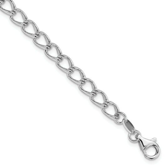 Sterling Silver Amore La Vita Rhodium-Plated Polished 5.3mm 8 Inch Half Round Wire Curb Chain With Fancy Lobster Clasp Charm Bracelet