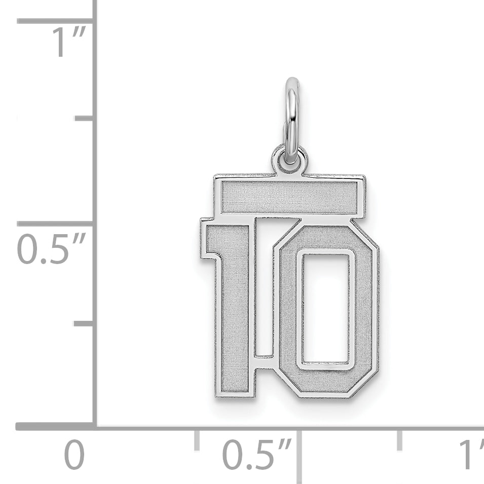 Sterling Silver Silver/Rhodium-Plated Satin Number 10 Charm