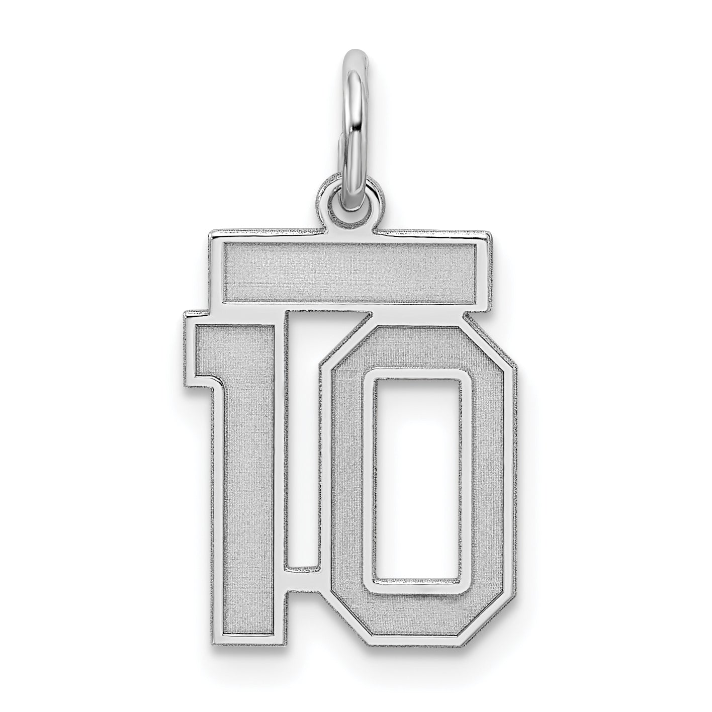 Sterling Silver Silver/Rhodium-Plated Satin Number 10 Charm