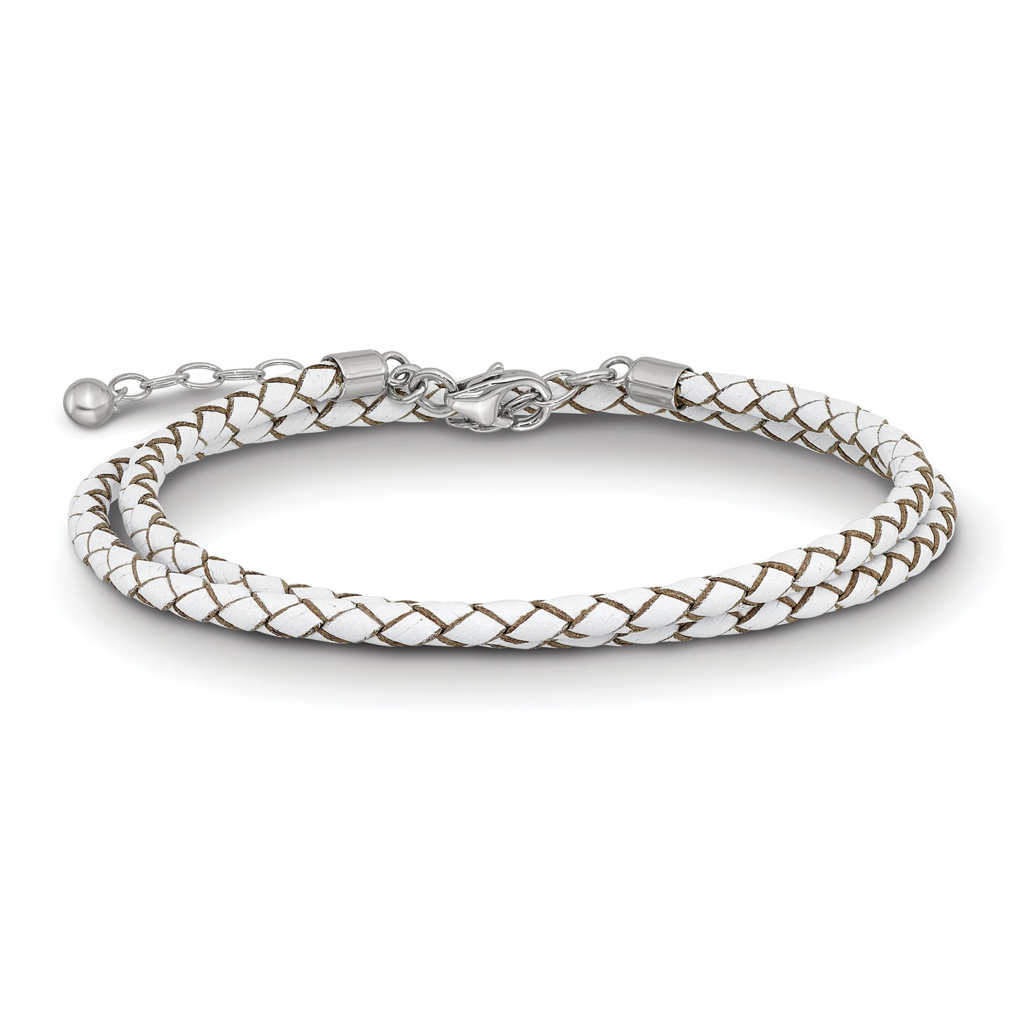 Sterling Silver Reflections White Leather Rhodium-Plated 14 Inch With A 2 Extention Choker/Wrap Bracelet