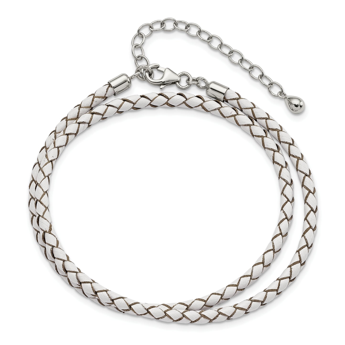 Sterling Silver Reflections White Leather Rhodium-Plated 14 Inch With A 2 Extention Choker/Wrap Bracelet