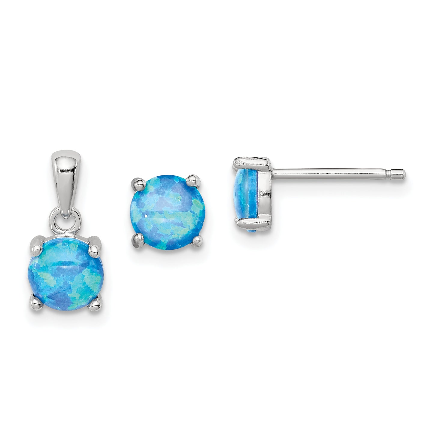 Sterling Silver Rhodium-Plated Created Opal Pendant And Earring Set