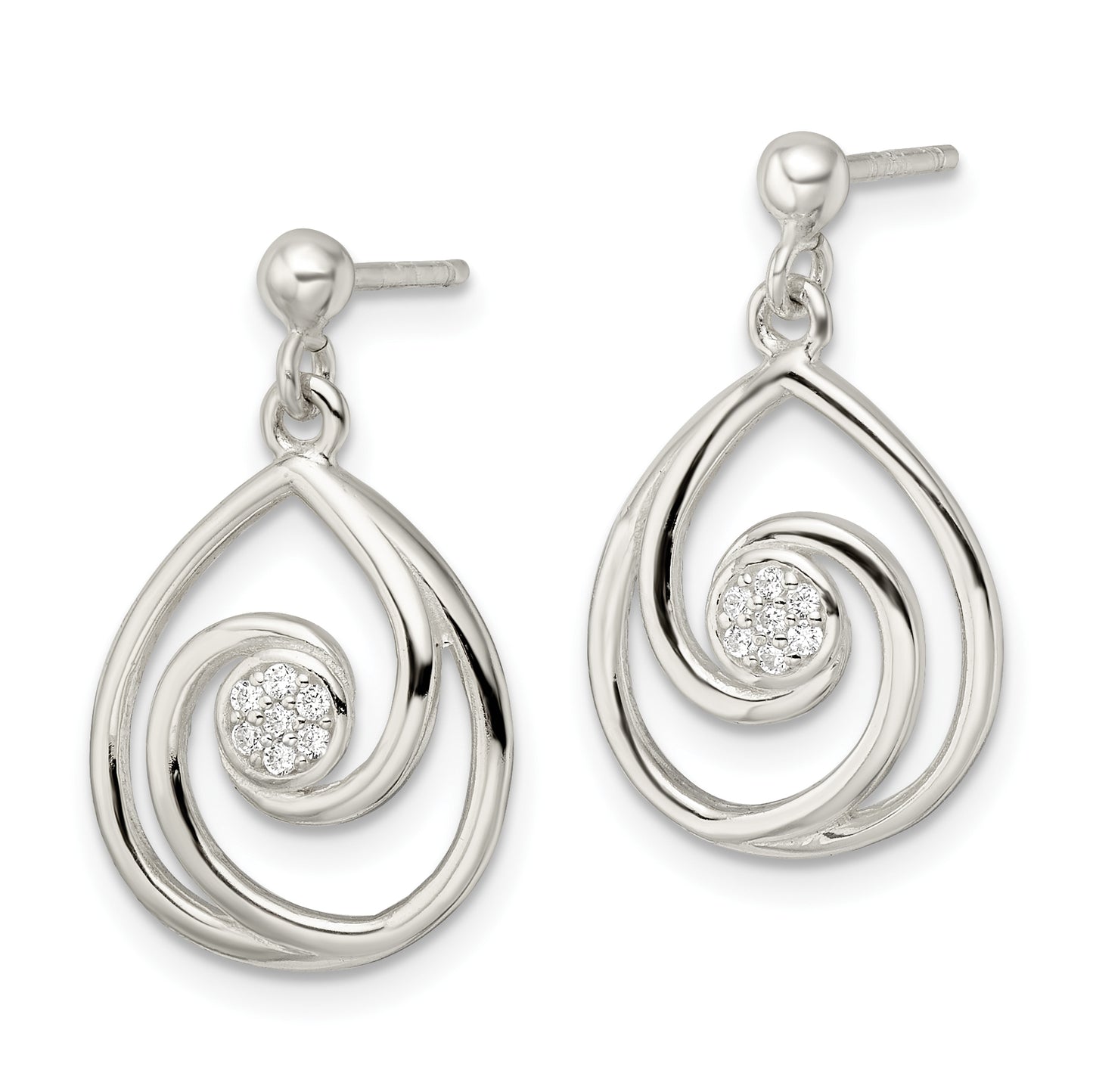 Sterling Silver Cz In Teardrop Pendant And Earrings Set