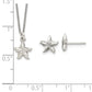 Sterling Silver Polished & Textured Starfish Children'S 14In Necklace And Post Earrings Set