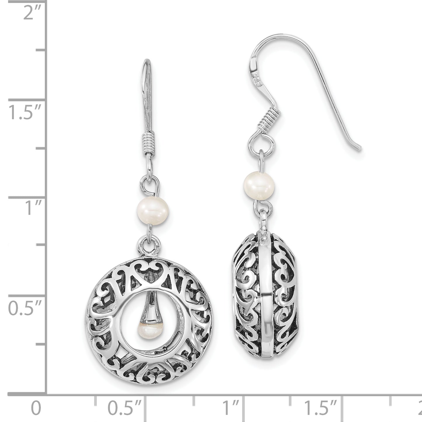 Sterling Silver Sentimental Expressions Rhodium-Plated Antiqued Fw Cultured Pearls Of Wisdom Dangle Earrings