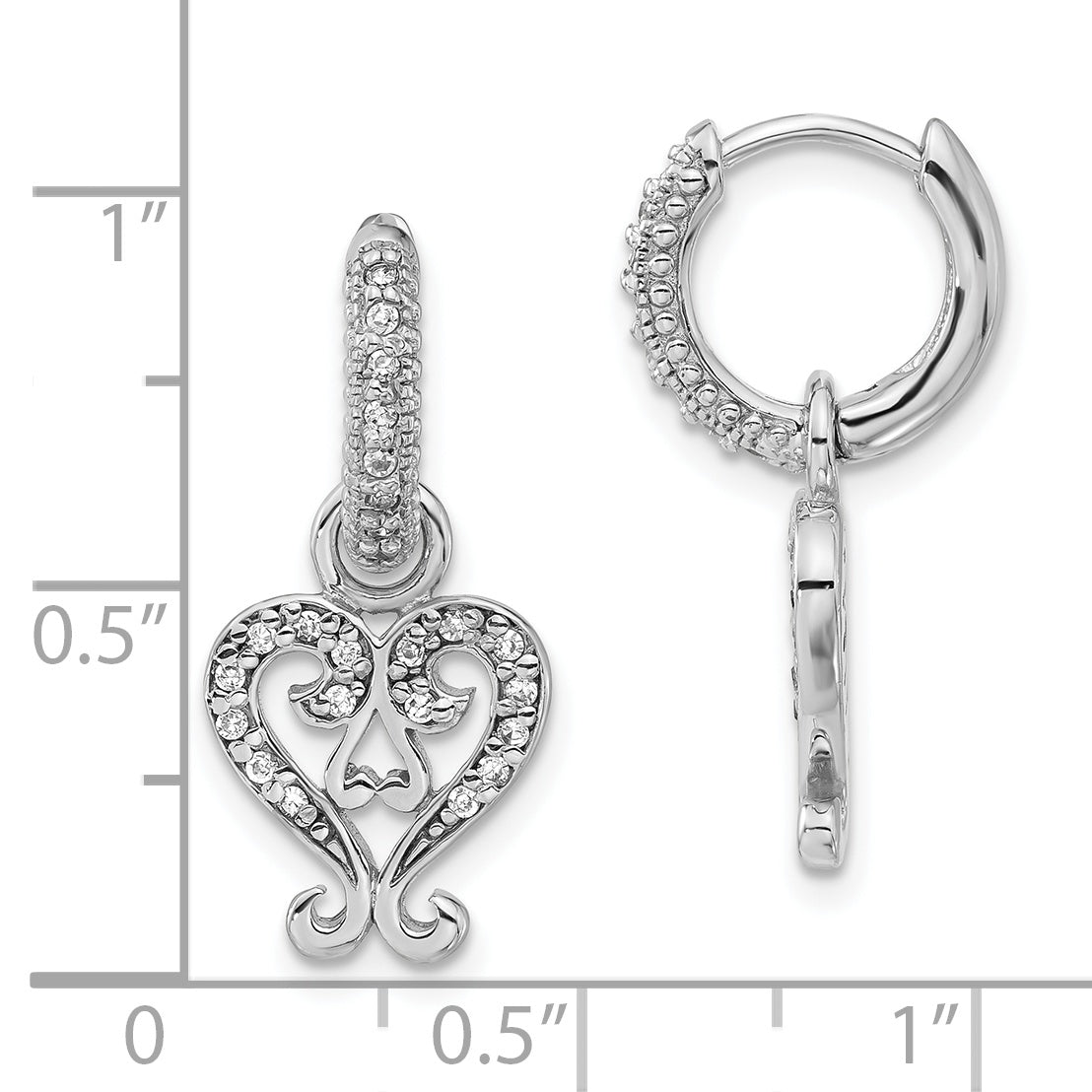 Sterling Silver Sentimental Expressions Polished Cz Heart Charm Hoop Dangle Earrings