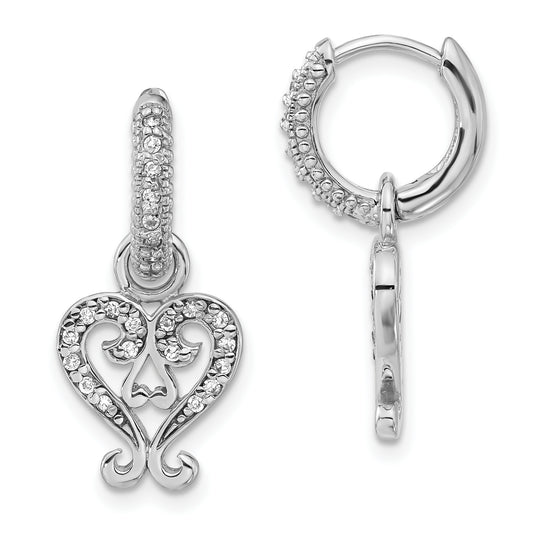 Sterling Silver Sentimental Expressions Polished Cz Heart Charm Hoop Dangle Earrings