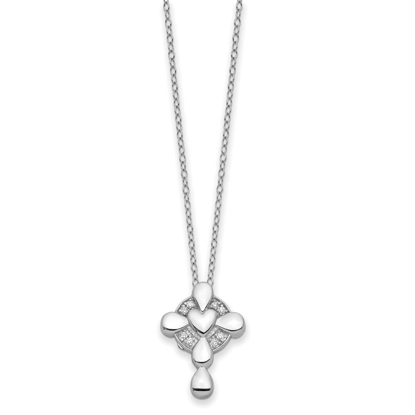 Sterling Silver Sentimental Expressions Rhodium-Plated Cz Memory Cross Locket 18In Necklace