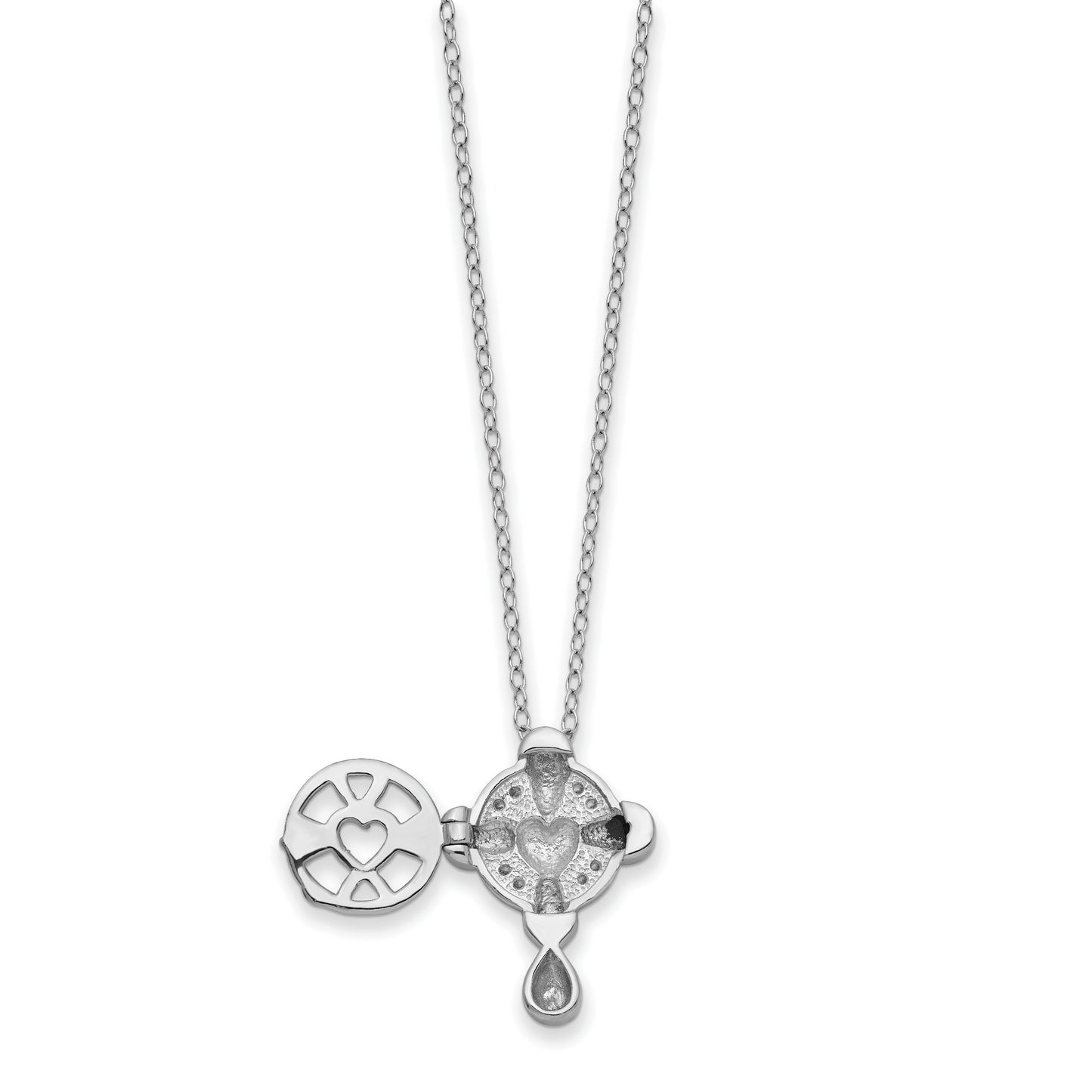 Sterling Silver Sentimental Expressions Rhodium-Plated Cz Memory Cross Locket 18In Necklace