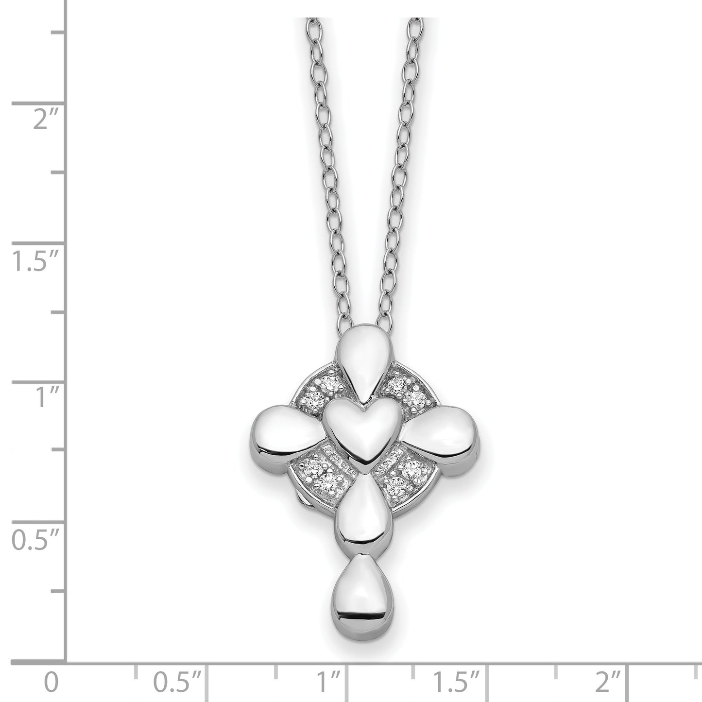 Sterling Silver Sentimental Expressions Rhodium-Plated Cz Memory Cross Locket 18In Necklace