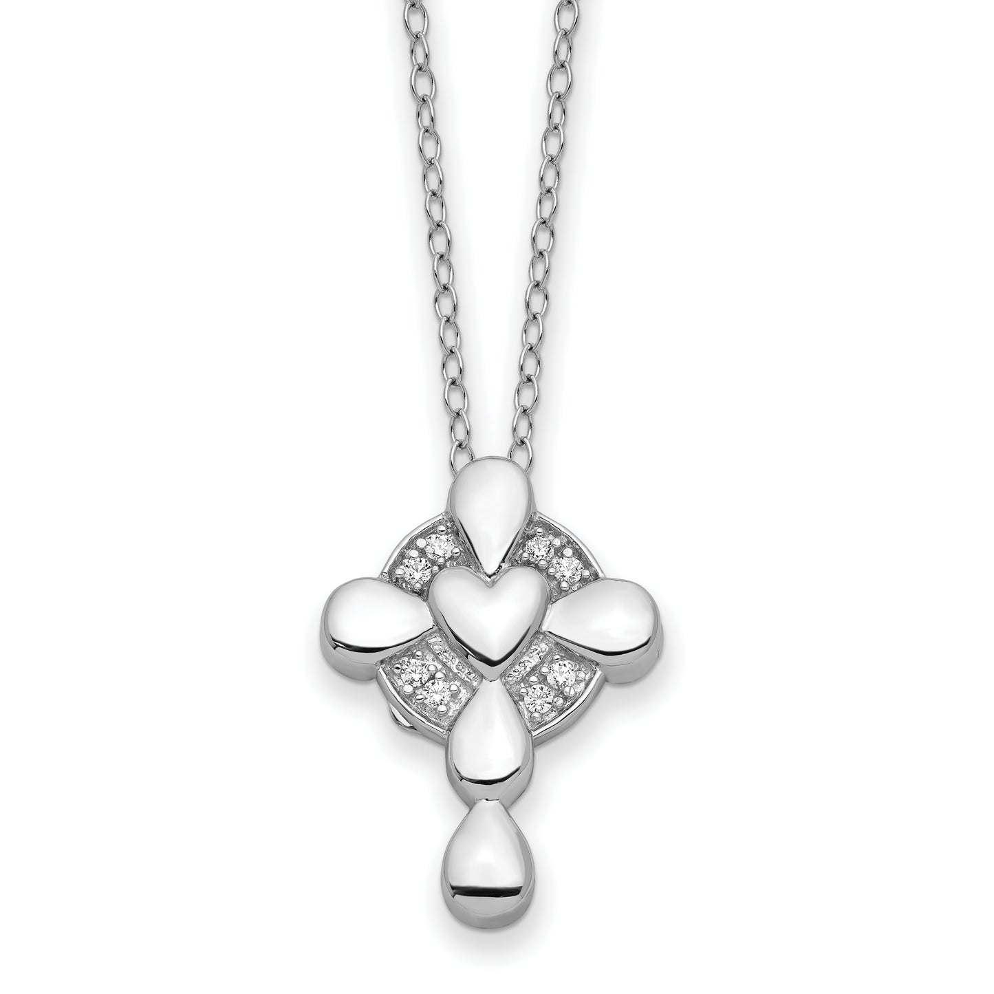 Sterling Silver Sentimental Expressions Rhodium-Plated Cz Memory Cross Locket 18In Necklace