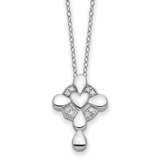 Sterling Silver Sentimental Expressions Rhodium-Plated Cz Memory Cross Locket 18In Necklace