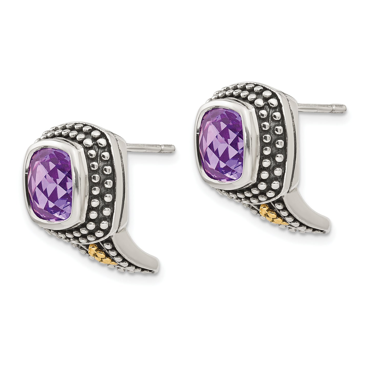 14K/Silver Two-Tone Sterling Silver W/14K Antiqued Amethyst Post Earrings