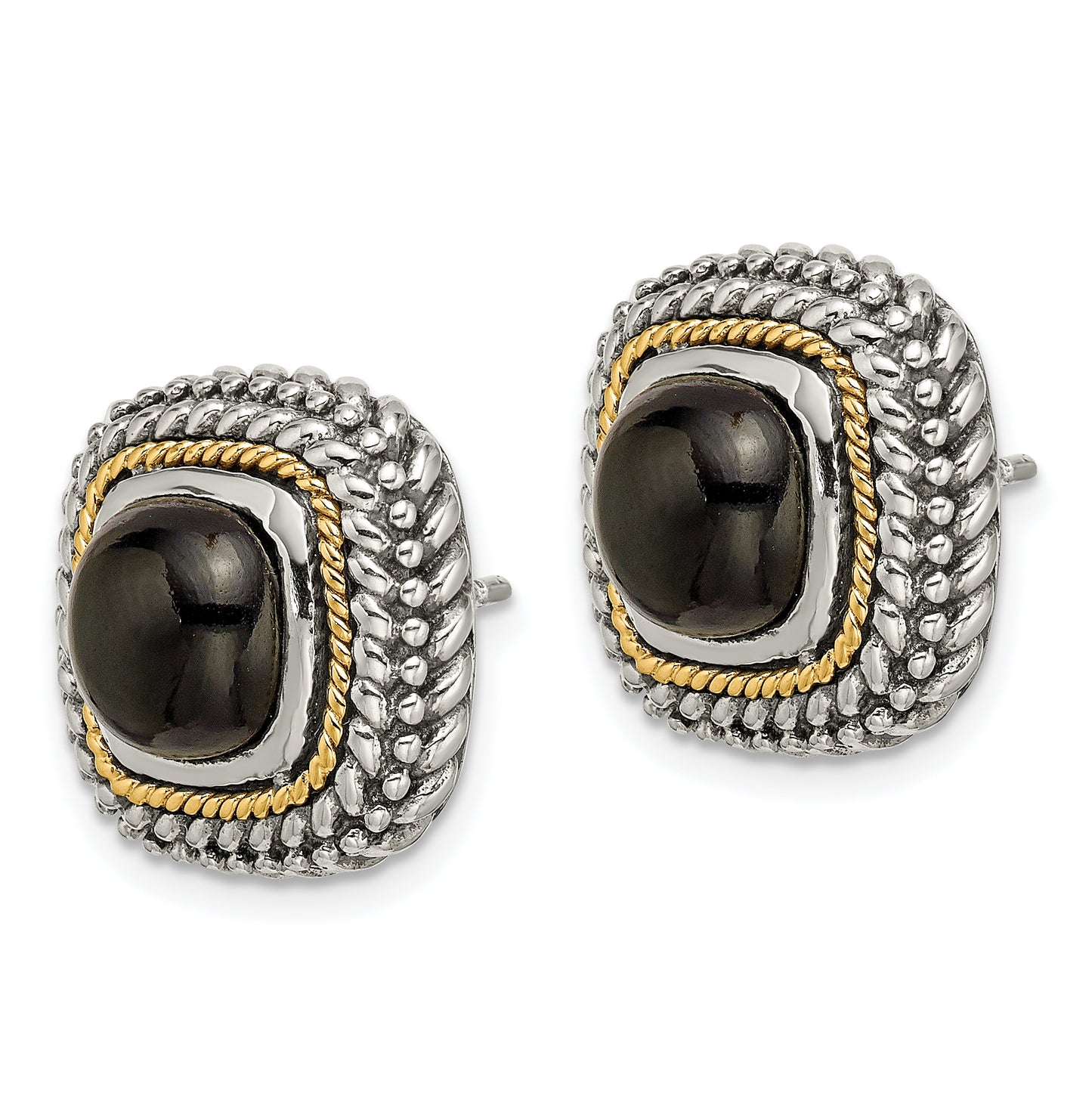 14K/Silver Two-Tone Shey Couture Sterling Silver With 14K Accent Antiqued Cabochon Black Onyx Post Earrings