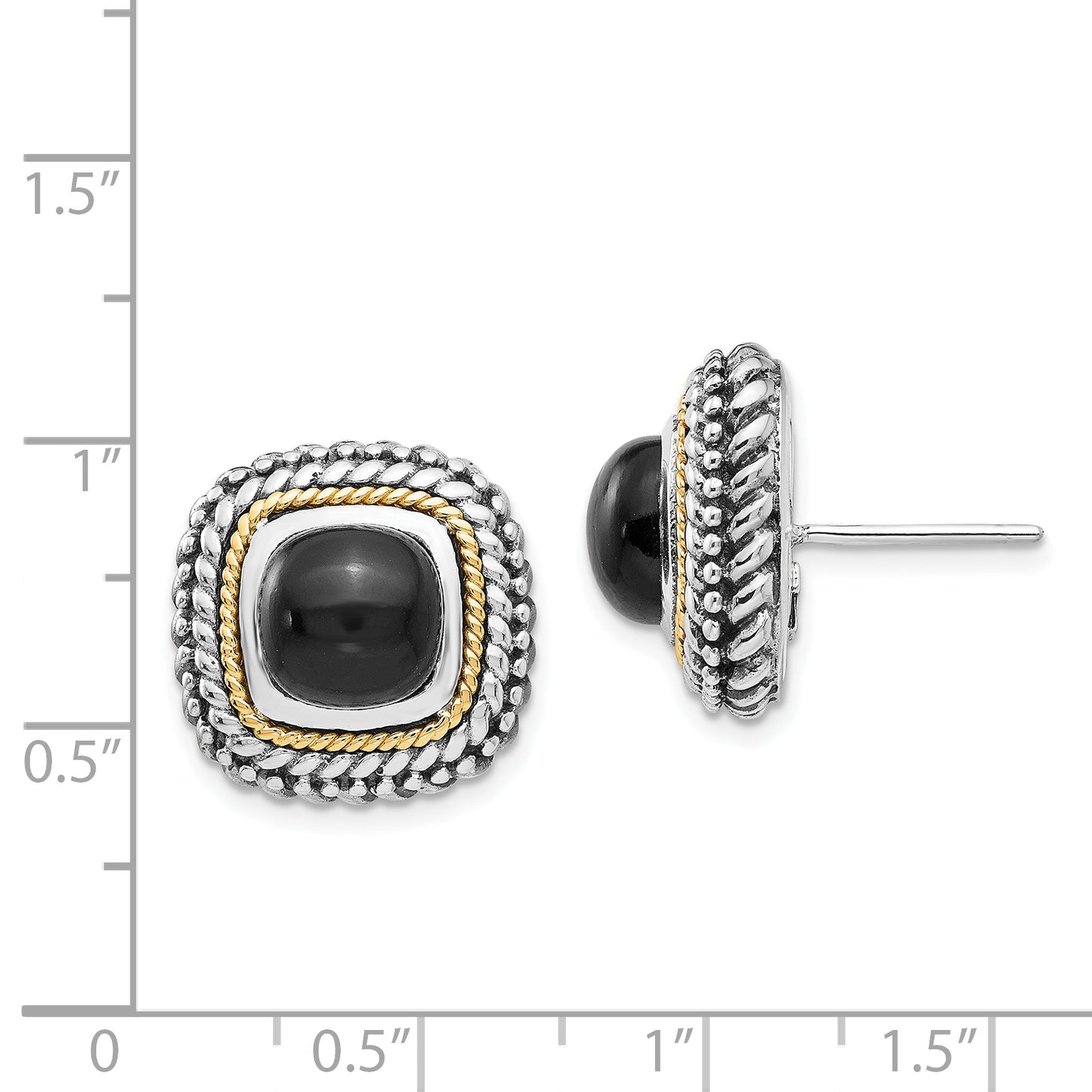 14K/Silver Two-Tone Shey Couture Sterling Silver With 14K Accent Antiqued Cabochon Black Onyx Post Earrings