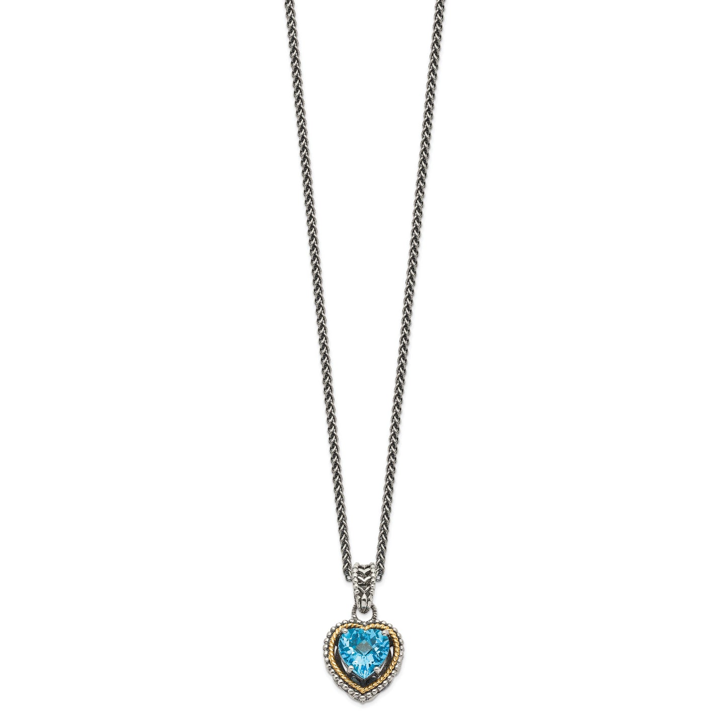 14K/Silver Two-Tone Shey Couture Sterling Silver With 14K Accent Antiqued Blue Topaz Heart 18 Inch Necklace