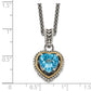 14K/Silver Two-Tone Shey Couture Sterling Silver With 14K Accent Antiqued Blue Topaz Heart 18 Inch Necklace