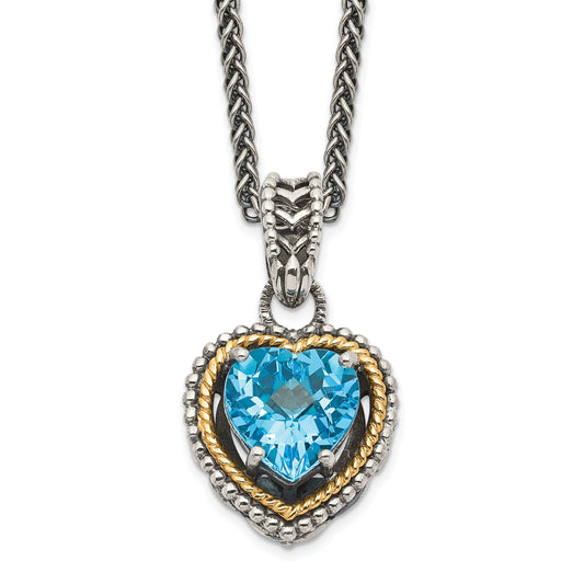 14K/Silver Two-Tone Shey Couture Sterling Silver With 14K Accent Antiqued Blue Topaz Heart 18 Inch Necklace