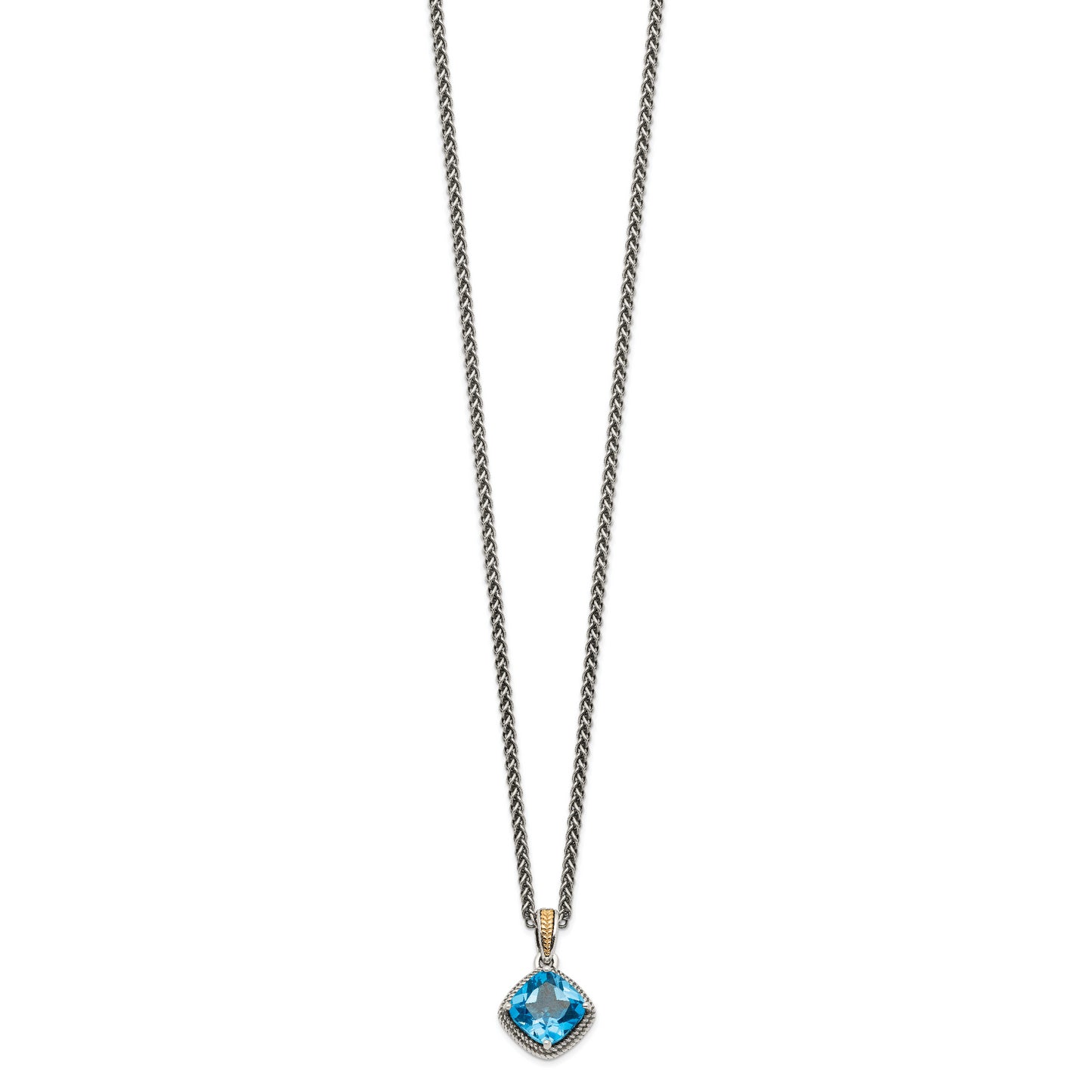 14K/Silver Two-Tone Shey Couture Sterling Silver With 14K Accent 18 Inch Antiqued Cushion Blue Topaz Necklace