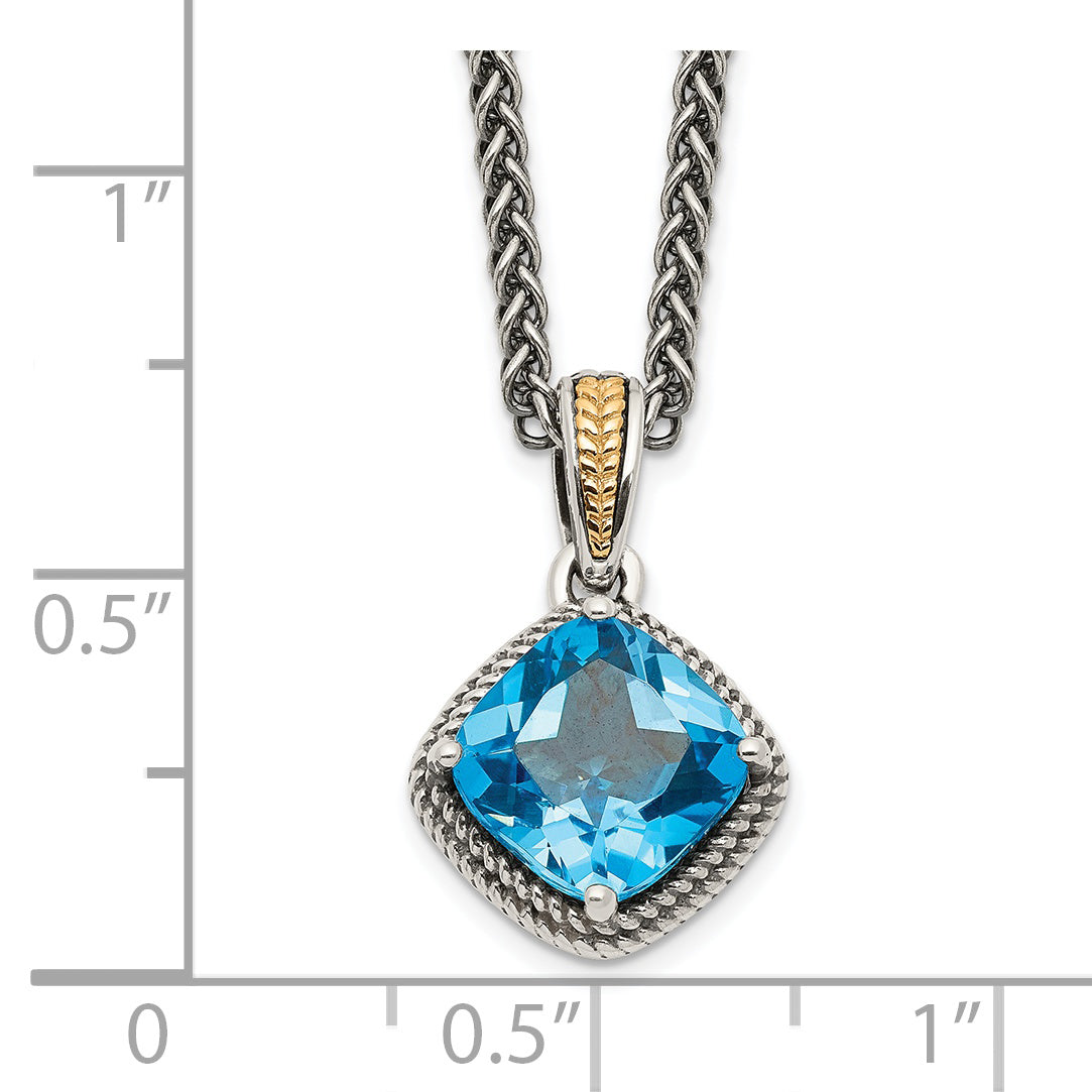 14K/Silver Two-Tone Shey Couture Sterling Silver With 14K Accent 18 Inch Antiqued Cushion Blue Topaz Necklace