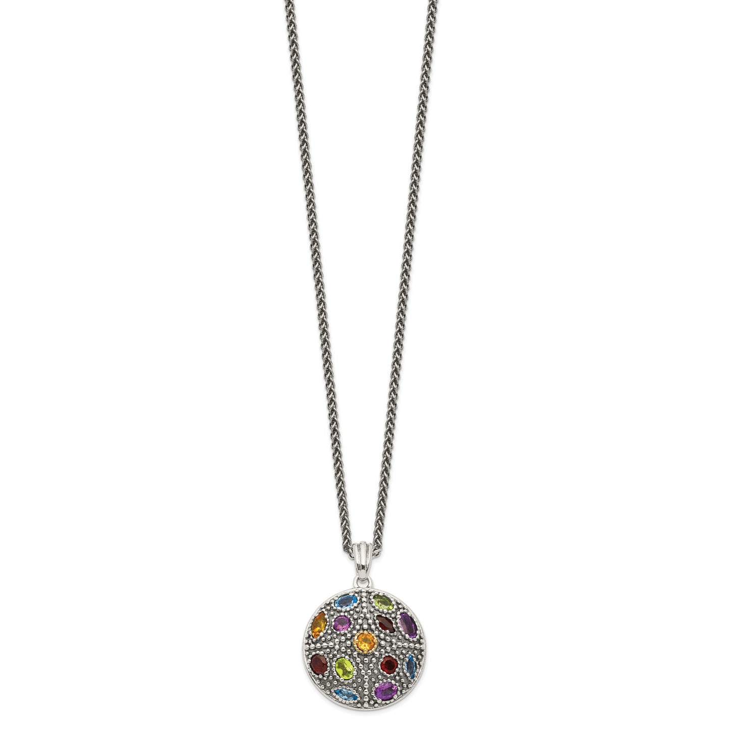 14K/Silver Two-Tone Shey Couture Sterling Silver With 14K Accent 18 Inch Antiqued .43Amethyst/.19Citrine/.32Blue Topaz/.32Peridot/.35Garnet Necklace