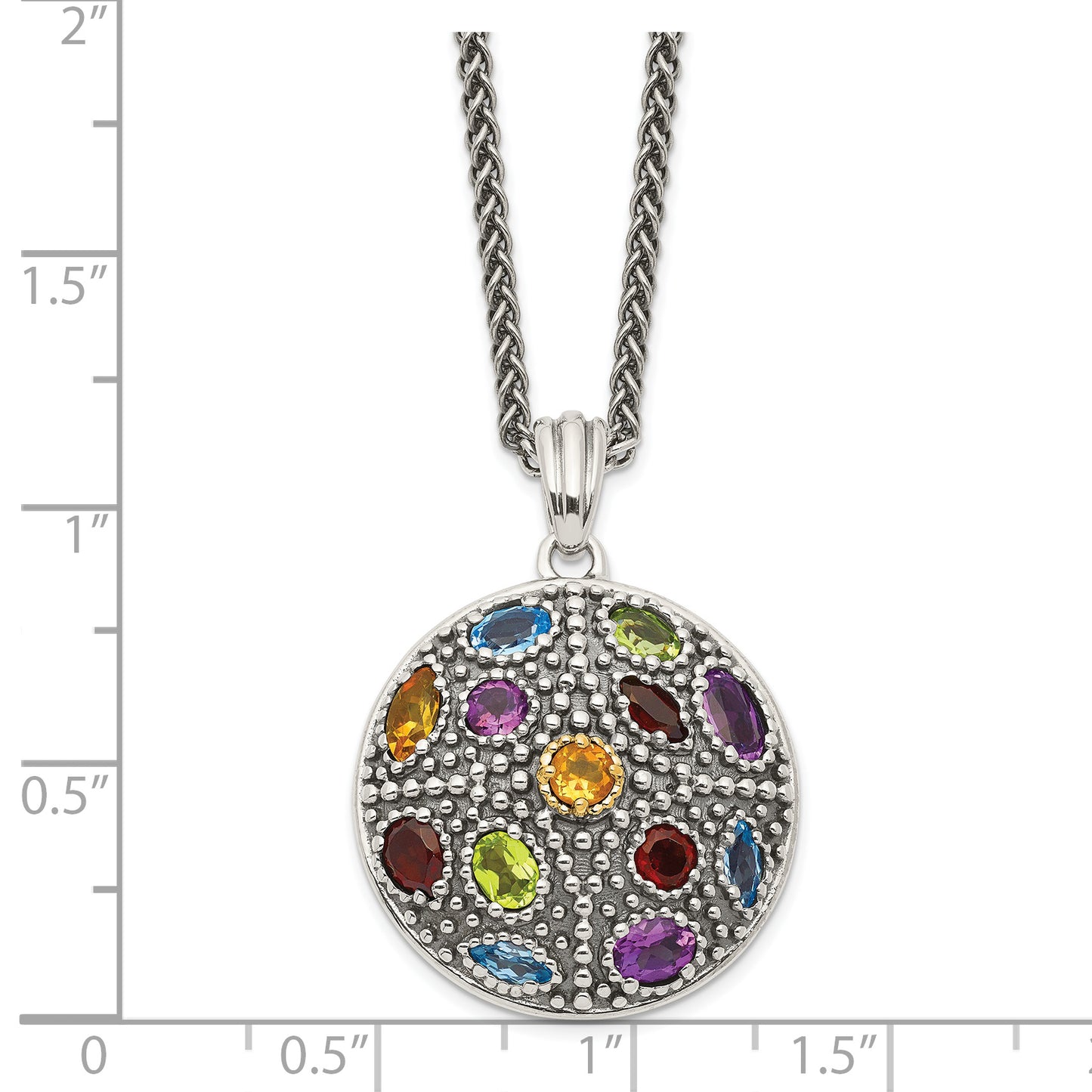 14K/Silver Two-Tone Shey Couture Sterling Silver With 14K Accent 18 Inch Antiqued .43Amethyst/.19Citrine/.32Blue Topaz/.32Peridot/.35Garnet Necklace