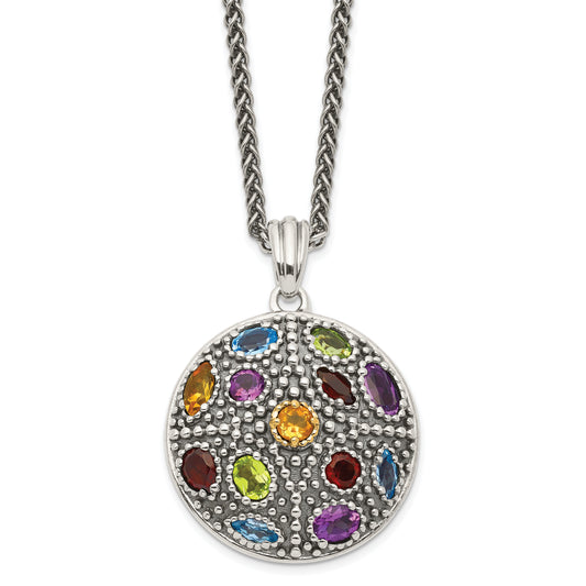 14K/Silver Two-Tone Shey Couture Sterling Silver With 14K Accent 18 Inch Antiqued .43Amethyst/.19Citrine/.32Blue Topaz/.32Peridot/.35Garnet Necklace