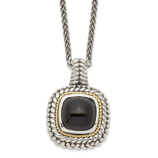 14K/Silver Two-Tone Shey Couture Sterling Silver With 14K Accent 18 Inch Antiqued Cabochon Black Onyx Necklace