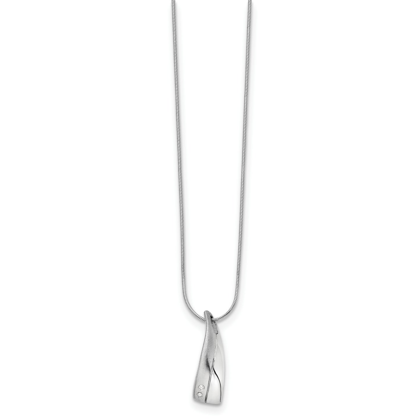 Sterling Silver White Ice Rhodium-Plated Satin And Polished 18 Inch Diamond Necklace With 2 Extender