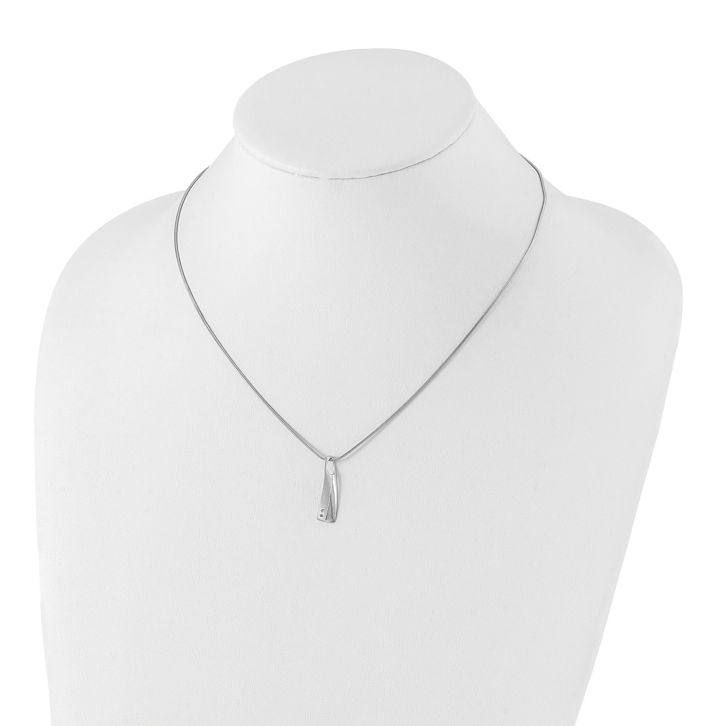 Sterling Silver White Ice Rhodium-Plated Satin And Polished 18 Inch Diamond Necklace With 2 Extender