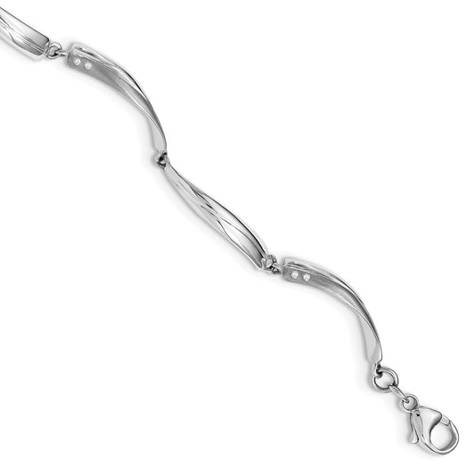 Sterling Silver White Ice Rhodium-Plated Satin And Polished Diamond 7.5 Inch Bracelet With 1 Extender