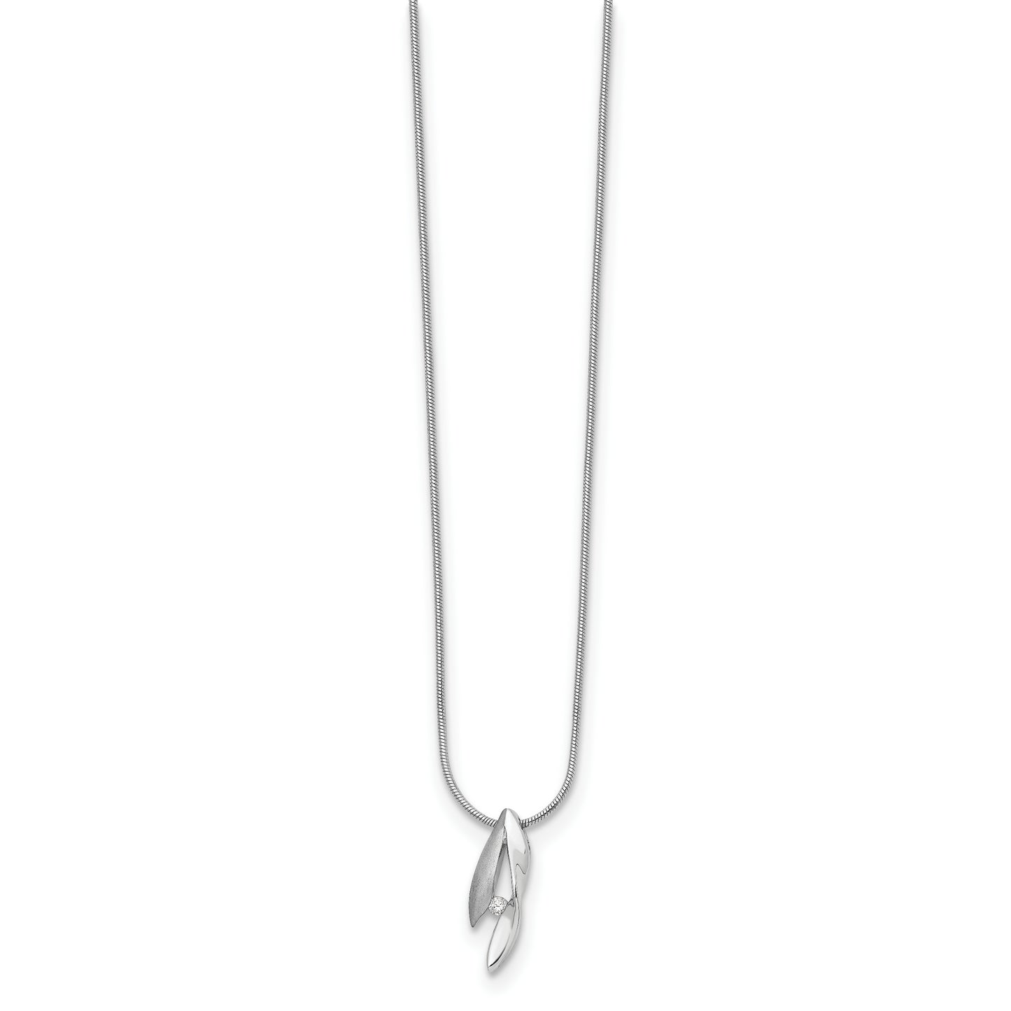 Sterling Silver White Ice Rhodium-Plated Satin And Polished 18 Inch Diamond Necklace With 2 Extender