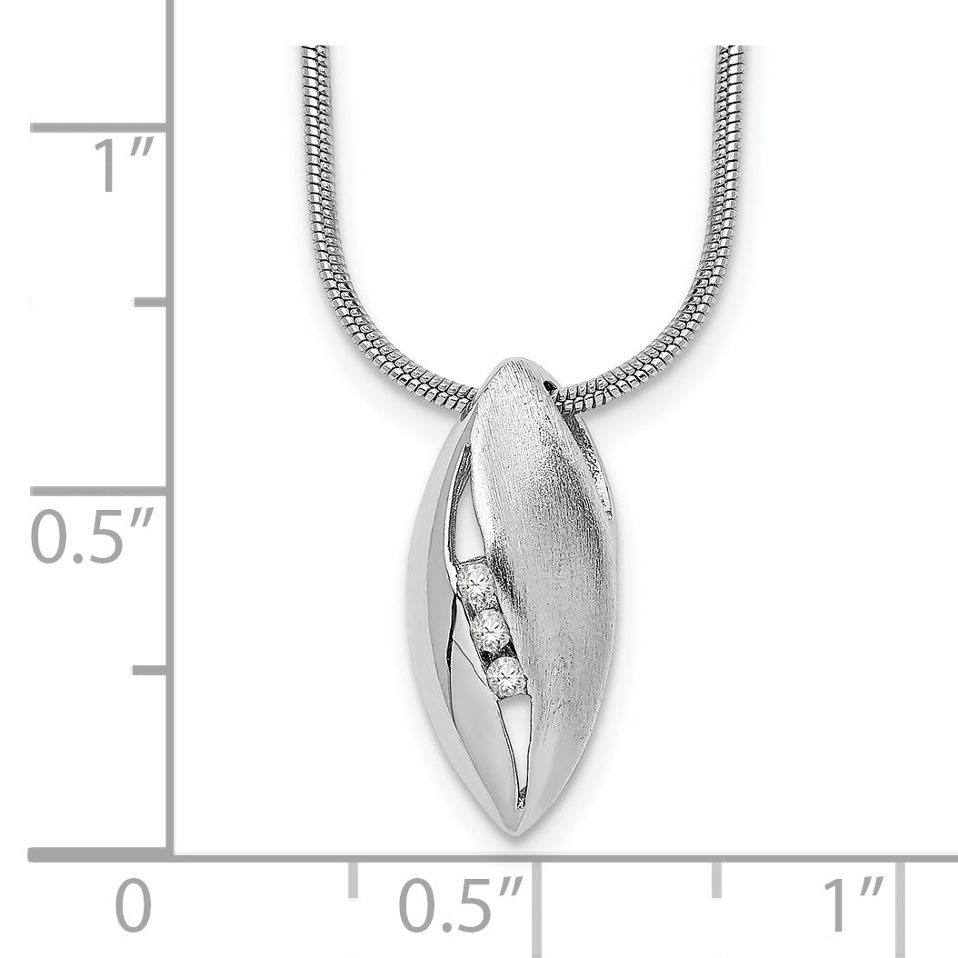 Sterling Silver White Ice Rhodium-Plated Satin And Polished 18 Inch Diamond Necklace With 2 Extender