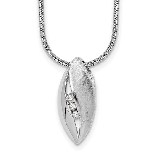 Sterling Silver White Ice Rhodium-Plated Satin And Polished 18 Inch Diamond Necklace With 2 Extender