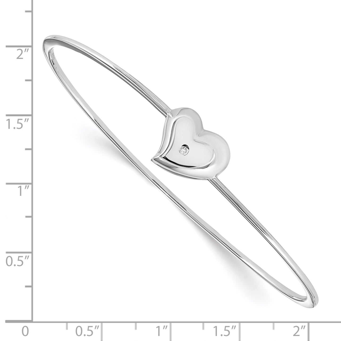 Sterling Silver White Ice Rhodium-Plated Satin And Polished Diamond Heart Bangle